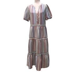 LOFT Striped Tiered Midi Dress